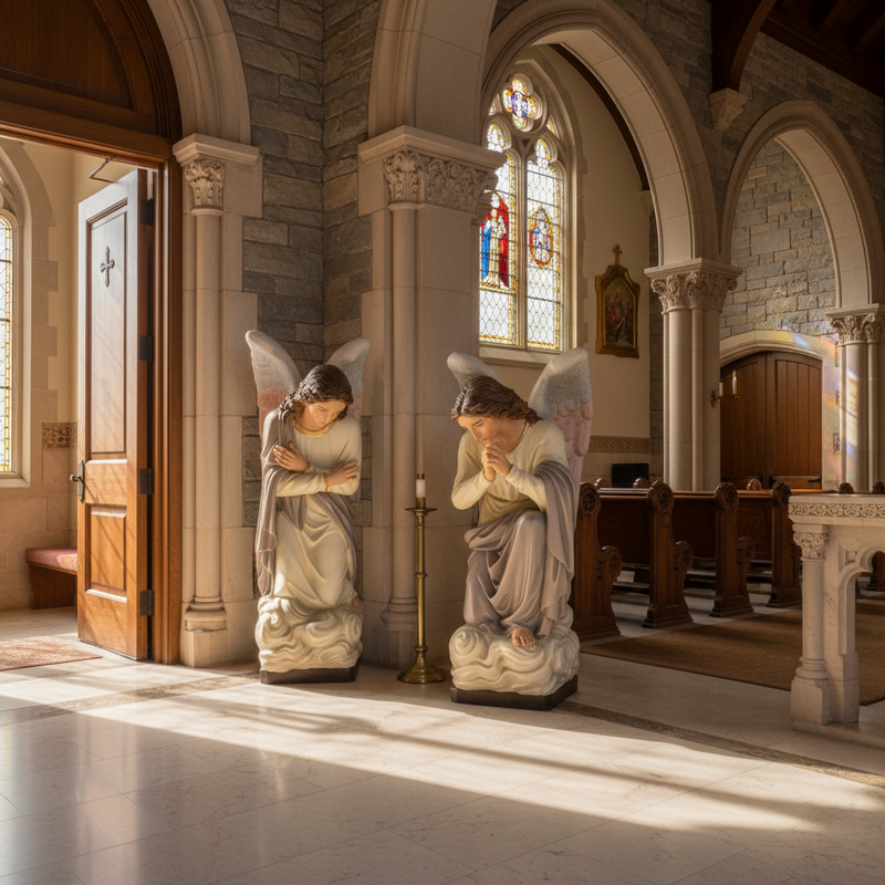 Pair Of Kneeling Angels Outdoor Statue (56-Inch)