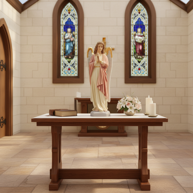 Innocent Standing Angel Statue With Praying Hands Outdoor Statue (25 - Inch) Side Angle