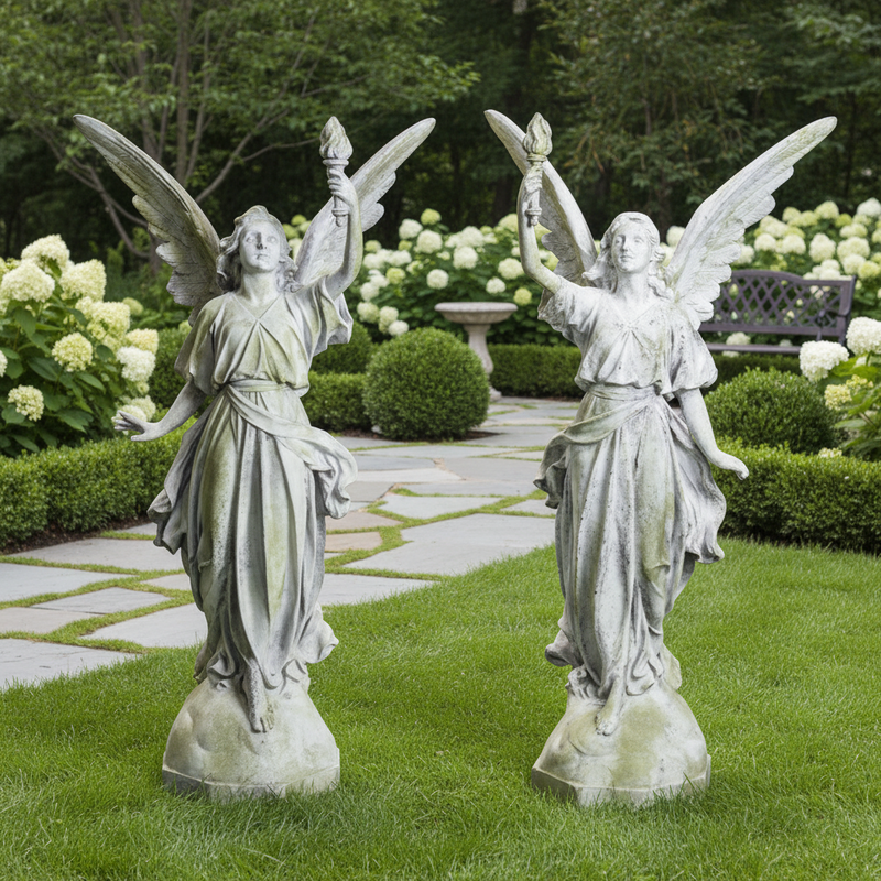 Heavenly Winged Angel With Torch Garden Statue (45-Inch)