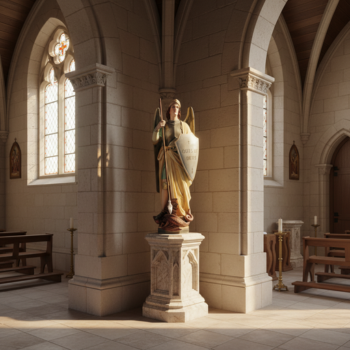 Saint Michael with Shield Statue (55 - Inch) Side Angle