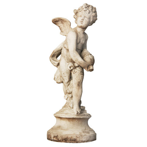 Standing Cherub Holding A Shell On A Round Base. Outdoor Statue (24 - Inch)