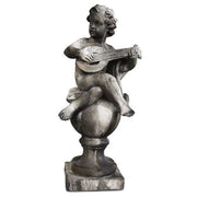 Cherub on Finial Mandolin Outdoor Statue (39 - Inch) Side Angle