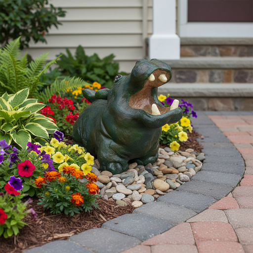 Hippo Garden Statue (10 - Inch) Side Angle