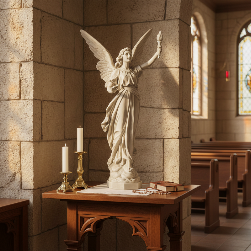 Angel With Torch Outdoor Statue (27 - Inch) Side Angle