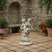 Winged Cherubs Playing Outdoor Statue (16 - Inch) Side Angle