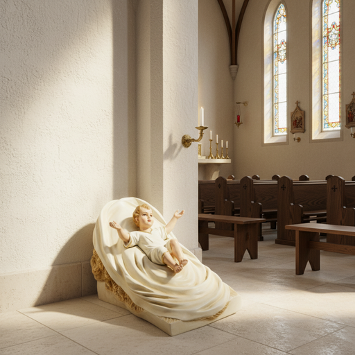 Baby Jesus in Manger Statue (9 - Inch) Side Angle