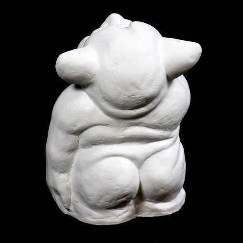 Whimsical medieval-style troll statue with exaggerated features, rounded belly, and playful expression, inspired by old world European folklore. Side View