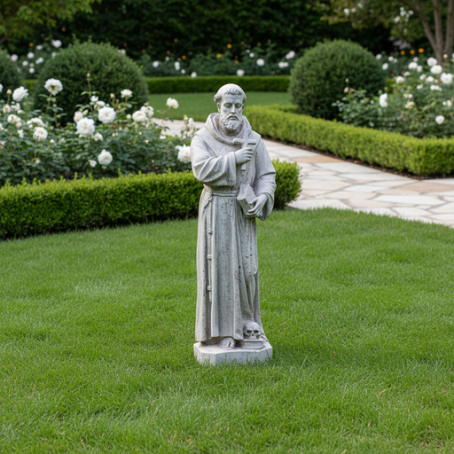 Saint Francis Holding Cross Statue (38 - Inch) Side Angle