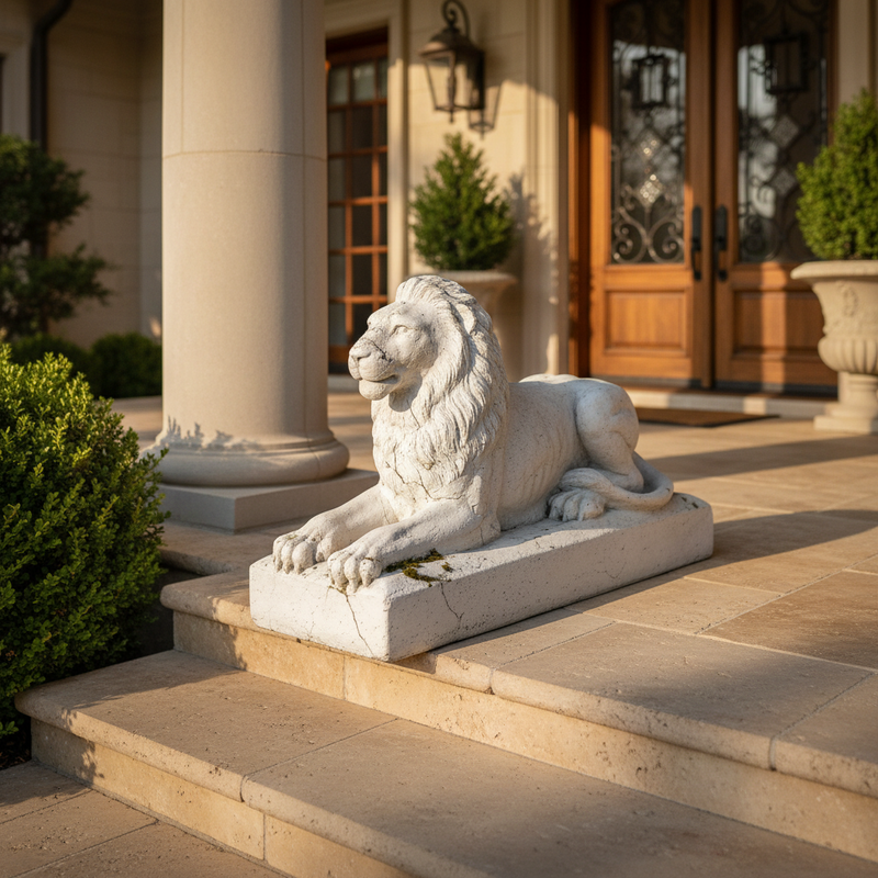 Lion Garden Statue (32 - Inch) Side Angle