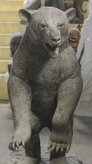 Standing bear sculpture with medieval European style, featuring ornate fur texture and expressive, classical detailing. Side View