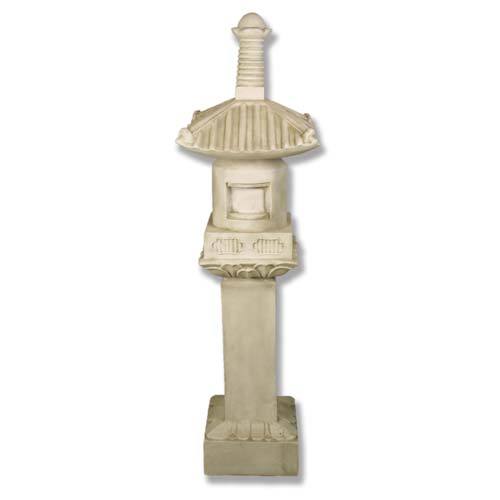 Pagoda-style garden lantern with ornate, classical detailing and tiered roof, inspired by old world European and Renaissance design.