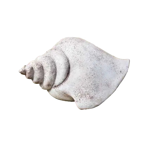 Conch shell sculpture with ornate, old world European detailing and classical, weathered finish in a Renaissance-inspired style.