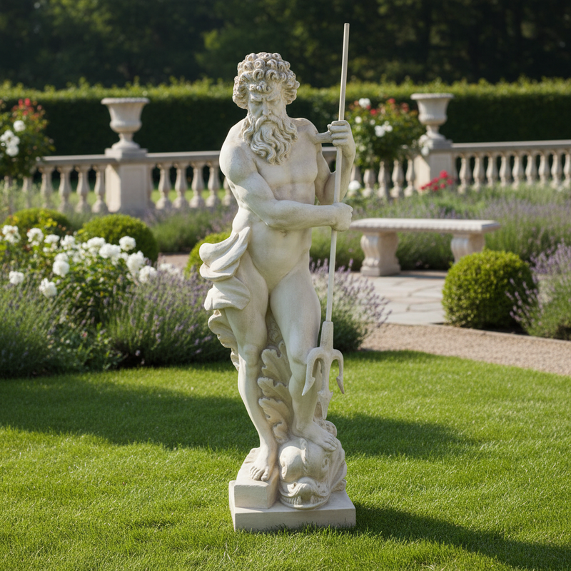 Neptune With Trident Statue (65 - Inch) Side Angle