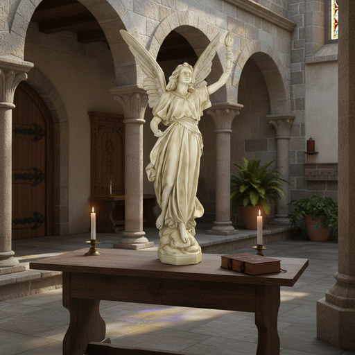 Angel With Torch Outdoor Statue (45 - Inch) Side Angle