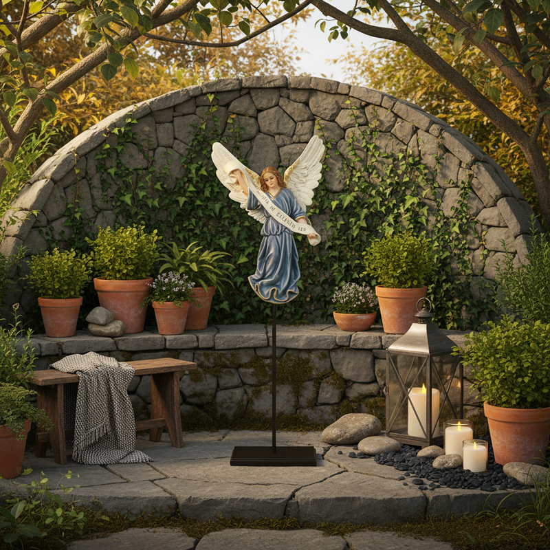 Nativity Gloria Angel with Banner on Metal Stand for Christmas Decor Outdoor Statue (18-Inch)