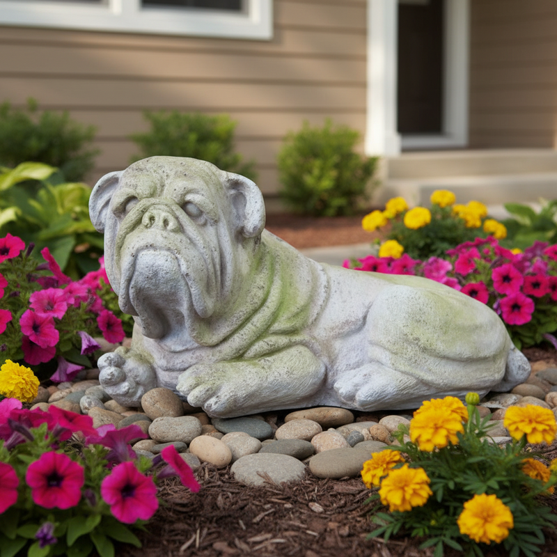 Bulldog Dog Garden Statue (11 - Inch) Side Angle
