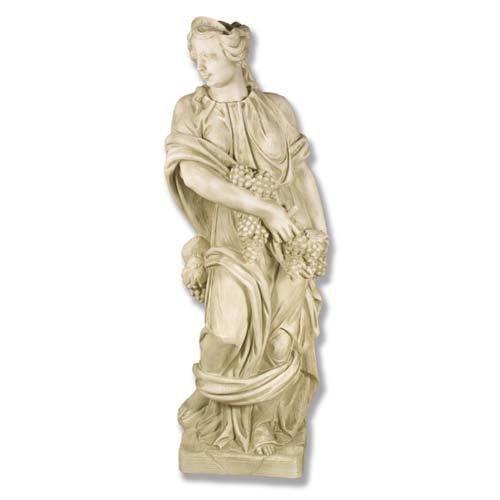 Classical Renaissance-style female statue holding grape clusters, draped in flowing ornate robes with detailed sculptural accents.