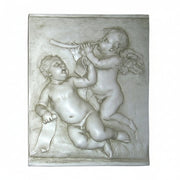 Two - Cupid Relief Plaque With Horn And Scroll. Outdoor Statue (33 - Inch)