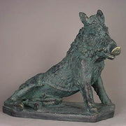 Baroque-style wild boar statue with detailed fur and classical European sculptural features in a seated pose. Side View