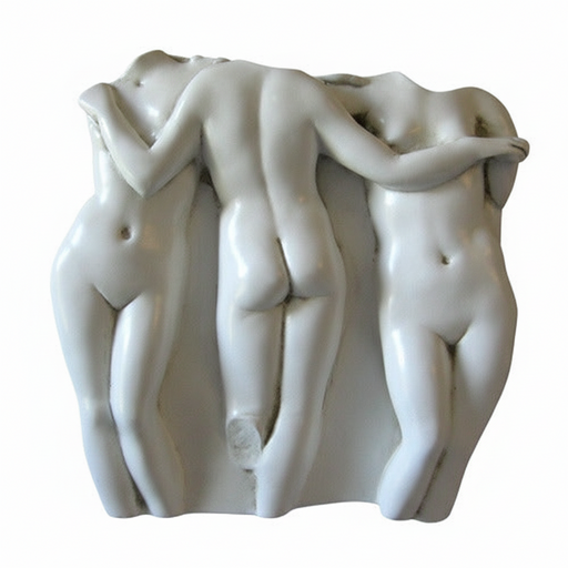 Three intertwined classical nude figures in a Renaissance-inspired, ornate relief sculpture with old world European artistry.