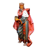 Regal king figurine in ornate old world European style, wearing a crown and flowing Baroque robe, holding a decorative vessel.
