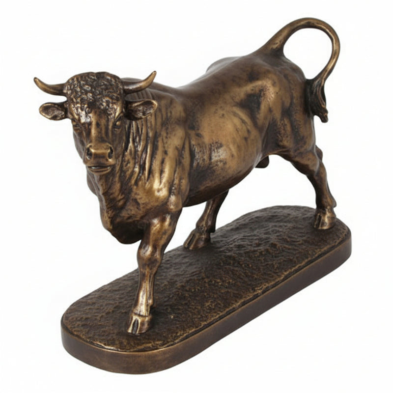 Baroque-style bull statue with ornate detailing, strong stance, and classical old world European sculptural influence.