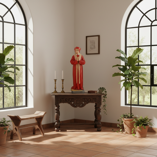 Cardinal statue in ornate old world European style with classical robes and detailed Renaissance-inspired features. Side Angle