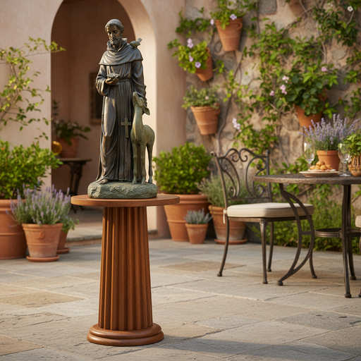 Saint Francis with Petting Deer Statue (37 - Inch) Side Angle