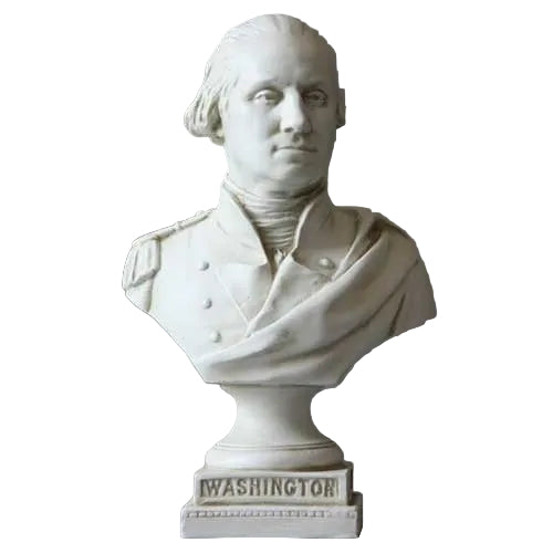 Classical bust of Washington in old world European style with ornate detailing and Renaissance-inspired draped uniform.