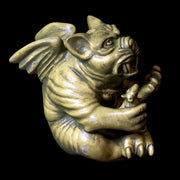 Grotesque gargoyle door knocker with exaggerated features, medieval Gothic style, ornate detailing, fierce expression, old world European theme Side Angle