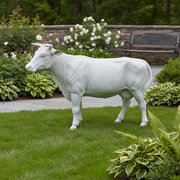 Classical old world European bull statue with detailed musculature and lifelike stance, evoking Renaissance sculptural style. Side Angle
