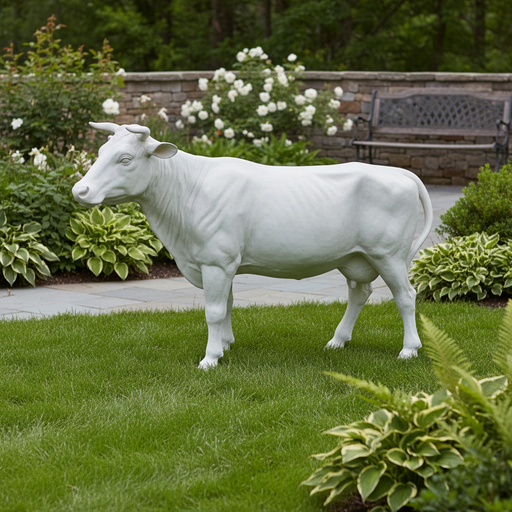 Classical old world European bull statue with detailed musculature and lifelike stance, evoking Renaissance sculptural style. Side Angle