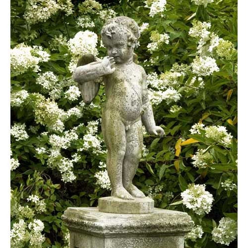 Winged Cherub Outdoor Statue (30 - Inch) Side View