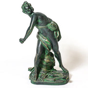 David statue in classical Renaissance style, poised to throw a stone, with ornate detailing and dynamic old world European posture. Side View