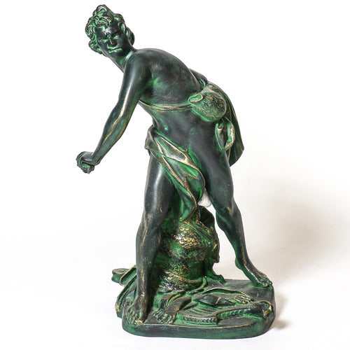 David statue in classical Renaissance style, poised to throw a stone, with ornate detailing and dynamic old world European posture. Side View