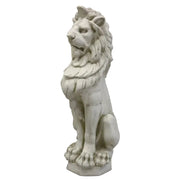 Regal lion statue with detailed mane, classical old world European style, ornate and majestic, reminiscent of Renaissance garden sculptures.