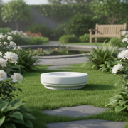 Classical Greek-style round pedestal base with simple, clean lines and subtle, traditional architectural detailing. Side Angle