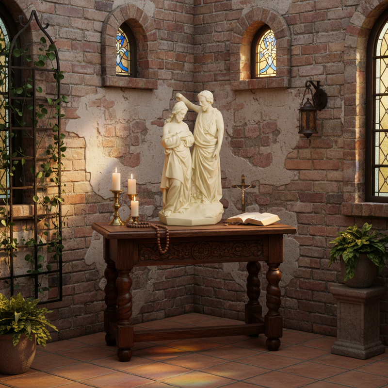 Jesus Baptism by John Religious Statue (21 - Inch) Side Angle
