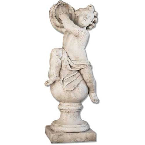 Cherub on Finial Tambourine Outdoor Statue (39 - Inch)