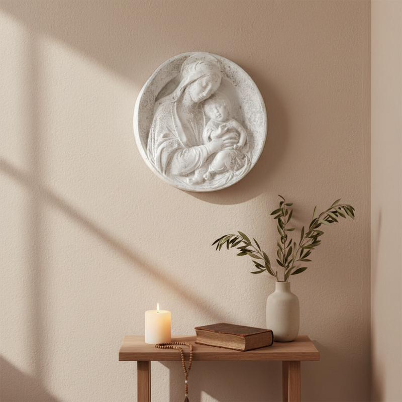 Madonna and Child Outdoor Catholic Plaque (28.0 - Inch) Side Angle