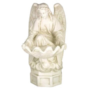 Kneeling angel holding a large scalloped shell bowl.