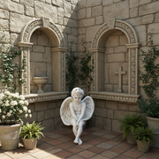 Sorrowful Winged Cherub Outdoor Statue (24 - Inch) Side Angle