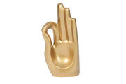 Sculpted hand in a classical pose with three fingers raised, featuring smooth, ornate lines and old world European style.