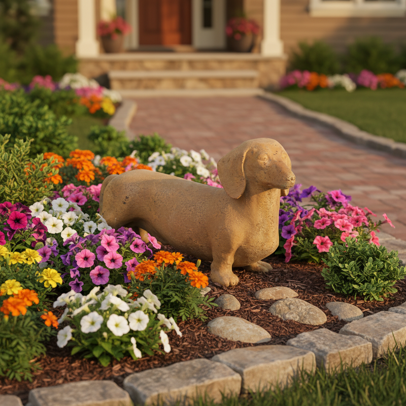 Dachshund Dog Garden Statue (12 - Inch) Side Angle