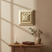Ornate square panel featuring a classical floral motif with intricate Baroque leaf detailing and old world European accents. Side View