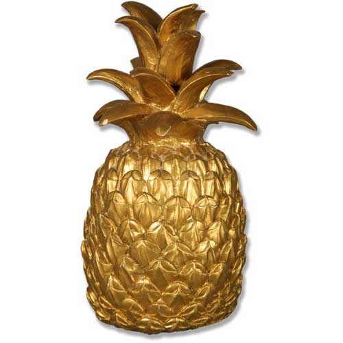 Ornate Baroque-style pineapple sculpture with detailed, classical leaf and textured surface, evoking old world European elegance.