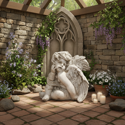 Cute Cherub Garden Statue (12 - Inch) Side Angle