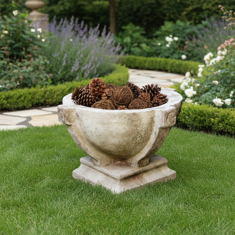 Round Prairie Pot Outdoor Statue (17 - Inch) Side Angle