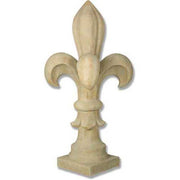 Fleur-de-lis finial with ornate, old world European design and classical, symmetrical Baroque detailing on a square base.