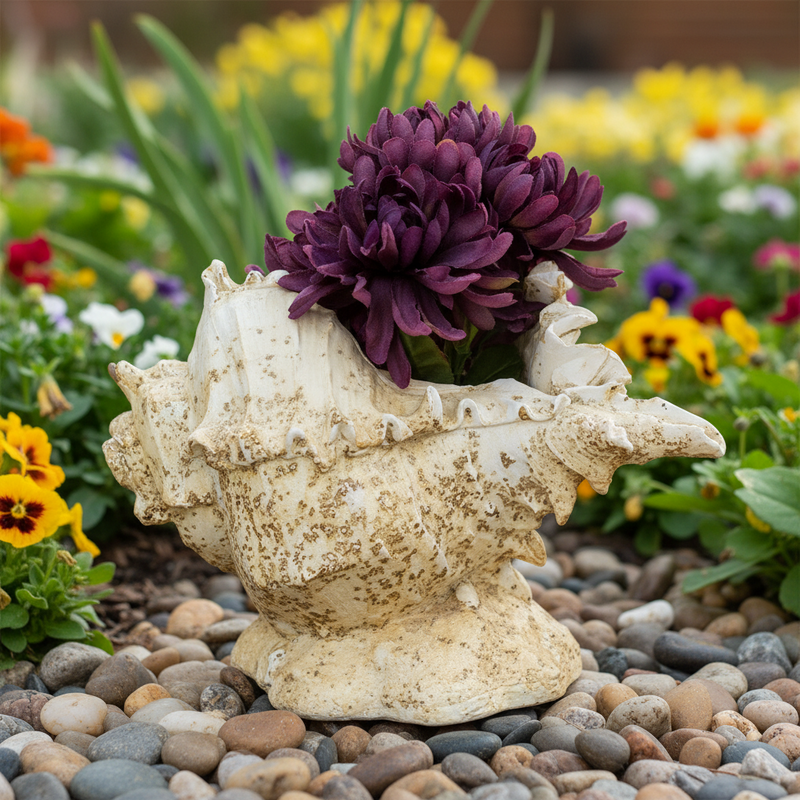 Caribbean Conch Garden Statue (6.59 - Inch) Side Angle